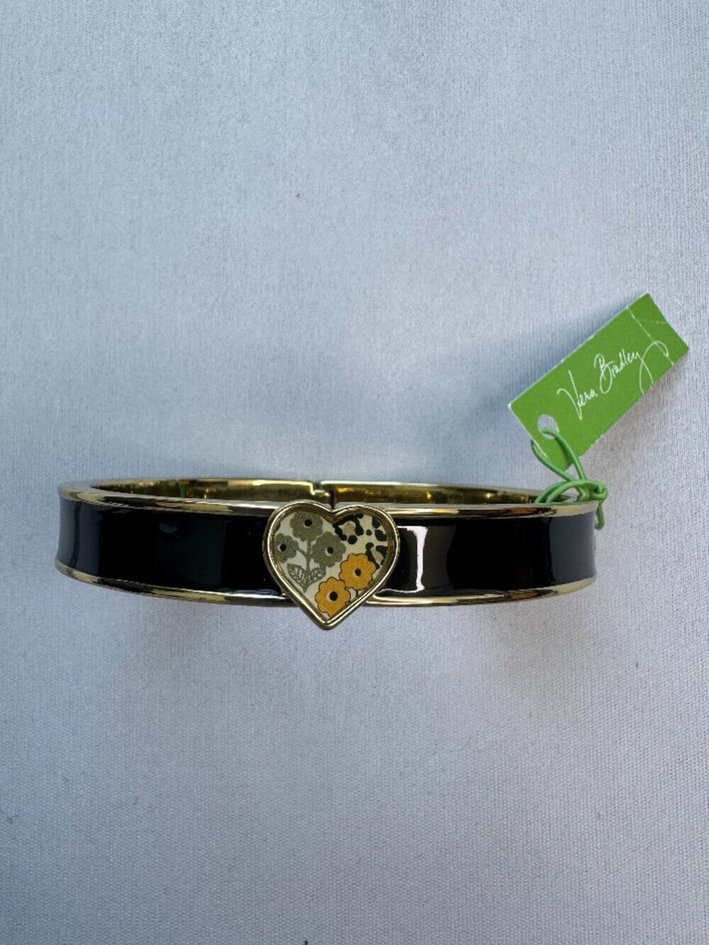 Vera Bradley Heart Bangle Bracelet NWT Go Wild Black Gold Enamel